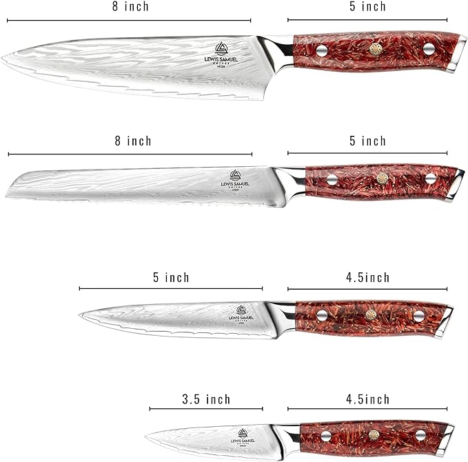 Lewis Samuel Knives - Professional 8" Bread Knife - Hand Forged Damascus Steel Kitchen Knives - Japanese Style